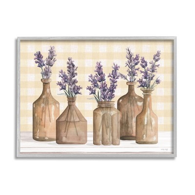 Stupell Industries Country Gingham Lavender Sprigs Framed Giclee