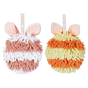 REGALWOVEN Cute Rabbit Shape Fluffy Chenille Soft Absorbent Hand Towel 2 Pcs - 1 of 4