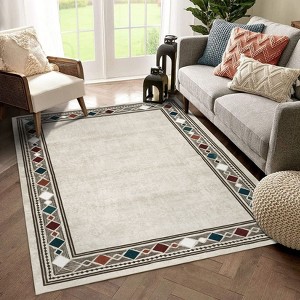 2x6 Modern Bordered Indoor Runner Rug, Machine Washable Runners, Contemporary Geometric Accent Rugs, Non Slip Non Shedding Carpet - 1 of 4
