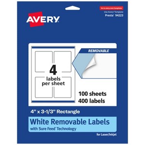 Avery Matte White Removable Rectangle Labels with Sure Feed Technology, Print-to-the-Edge, 4" x 3-1/3" - 1 of 4