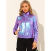 INSPIRE CHIC Women's Holographic Shiny Long Sleeve Metallic Zip Front Track Jacket - image 3 of 4