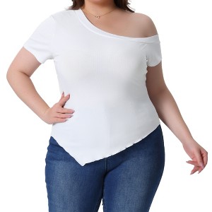 Agnes Orinda Women's Plus Size One Shoulder Short Sleeve Asymmetrical Summer Casual Blouse - 1 of 4