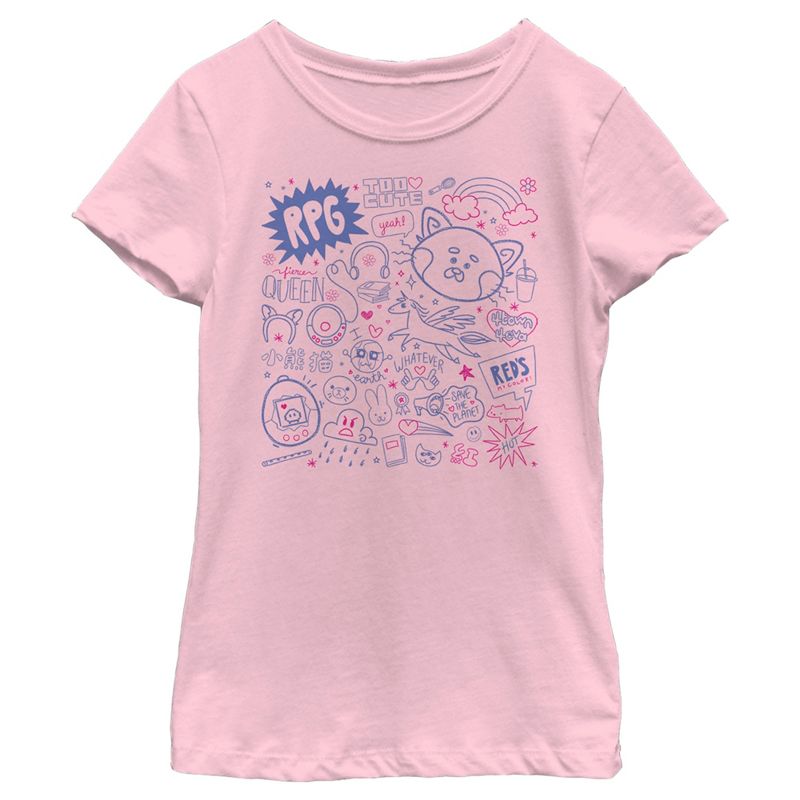 Girl's Turning Red Doodle Collage T-Shirt, 1 of 5