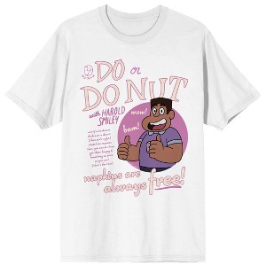 Steven Universe Do or Do Nut with Harold Smiley, Napkins are always free! On White Short Sleeve Adult T-Shirt - 1 of 3