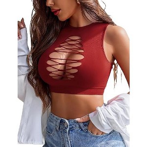Avidlove Women's Fishnet Top Cut Out Crop Short Hollow Out Cropped Tank Top - 1 of 3