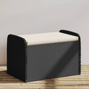 vidaXL Storage Bench with Cushion Black 31.5"x20.1"x20.5" Poly Rattan - 1 of 4