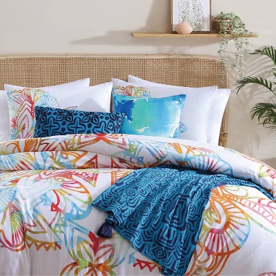 King Multicolor Cotton Floral Bohemian Duvet Cover Set