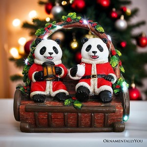 Nostalgic Panda Duo Festive Lighted Figurine, 6" LED Christmas Bear Statue| OrnamentallyYou - 1 of 4