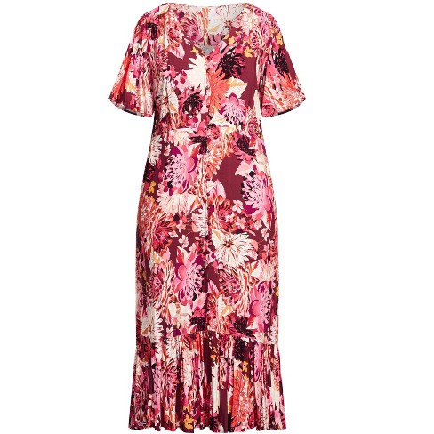 Women's Plus Size Sasha Flutter Sleeve Maxi Dress - Pink Dahlia ...
