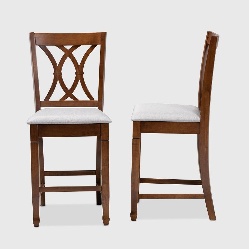Set of 2 Reneau Fabric Upholstered Wood Counter Height Pub Chair Set Gray/Walnut - Baxton Studio: Kitchen High Top, Elegant Design, 4 of 10