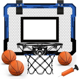 Mini Basketball Set Over Door with 3 Balls Pump Breakaway Rim Indoor Outdoor Toy Blue - 1 of 4