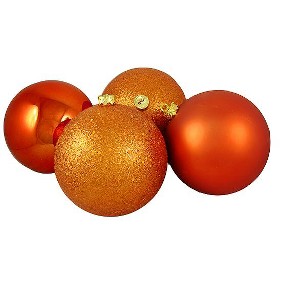 Northlight 4ct Orange Shatterproof 4-Finish Christmas Ball Ornaments 6" (150mm) - 1 of 1