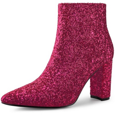 Allegra K Women's Pointed Toe Chunky Heel Ankle Boots Hot Pink 7 : Target