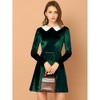 INSPIRE CHIC Women's Vintage Velvet Long Sleeve A Line Contrast Doll Peter Pan Collar Dress - 2 of 4