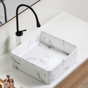 ChicFurnit Bathroom Sinks Vessel Sink Square Sink Vanity Sink Art Basin Countertop Bathroom Sink for Bathroom, White, 14.77"*14.77"*5.12" - 1 of 4