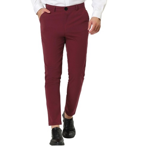Lars Amadeus Men's Dress Chino Slim Fit Stretch Flat Front Solid Color  Business Pants Burgundy 30
