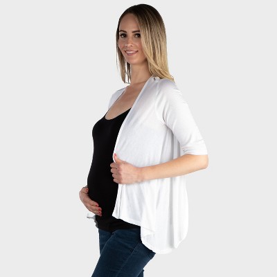 24seven Comfort Apparel Maternity Elegant Long Sleeve Open Front Draped Hem Jacket