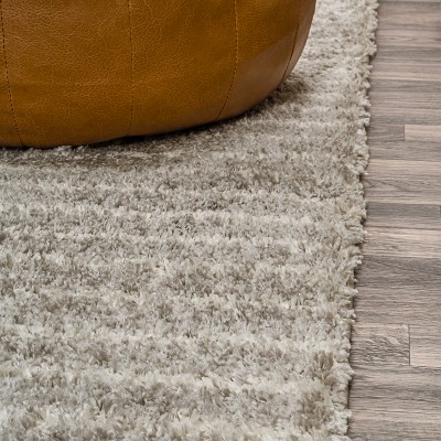Gray and Ivory Striped Shag Area Rug 3 ft x 5 ft