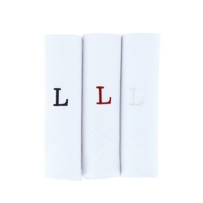 Umo Lorenzo Men's Cotton Boxed Initial Alphabet Handkerchiefs (Pack of 3)