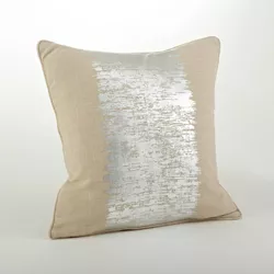 20"x20" Oversize Down Filled Metallic Banded Design Square Throw Pillow Gold/Ivory - Saro Lifestyle