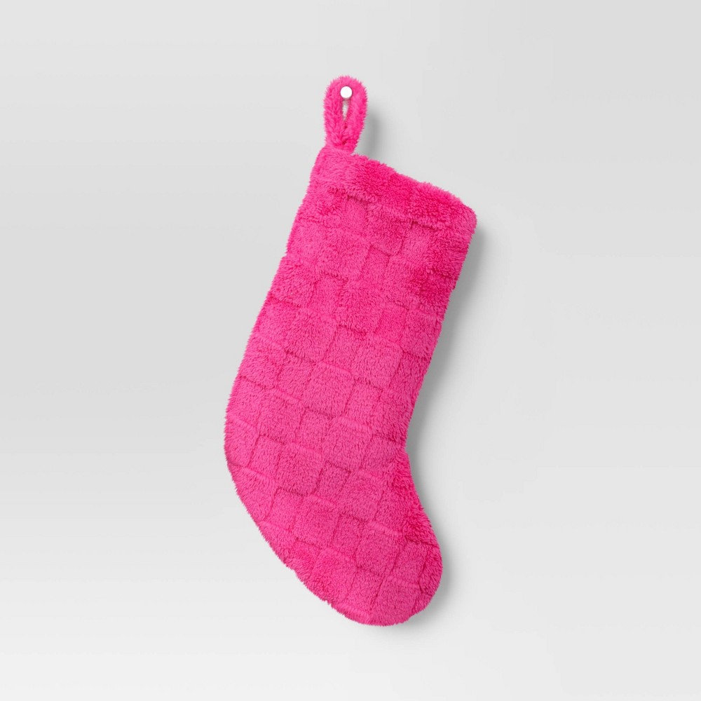 20" Plush Checkerboard Pattern Christmas Stocking Pink - Wondershop™