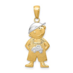 Black Bow Jewelry 14k Yellow Gold White Rhodium Boy with Hands In Pockets Pendant, 12mm - 1 of 4