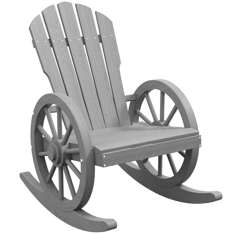 Outsunny Adirondack Rocking Chair with Slatted Design and Oversize Back for Porch, Poolside, or Garden Lounging, Gray, 1 of 7
