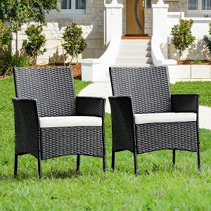 Costway Patio Rattan Arm Dining Chair Cushioned Sofa Furniture Black - 1 of 4