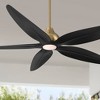 Casa Vieja 60" Lotus Bay Modern Indoor Outdoor Ceiling Fan 5 Blade LED Light Remote Control Brass Finish Black Blades Bedroom Patio Damp Rated - 2 of 4