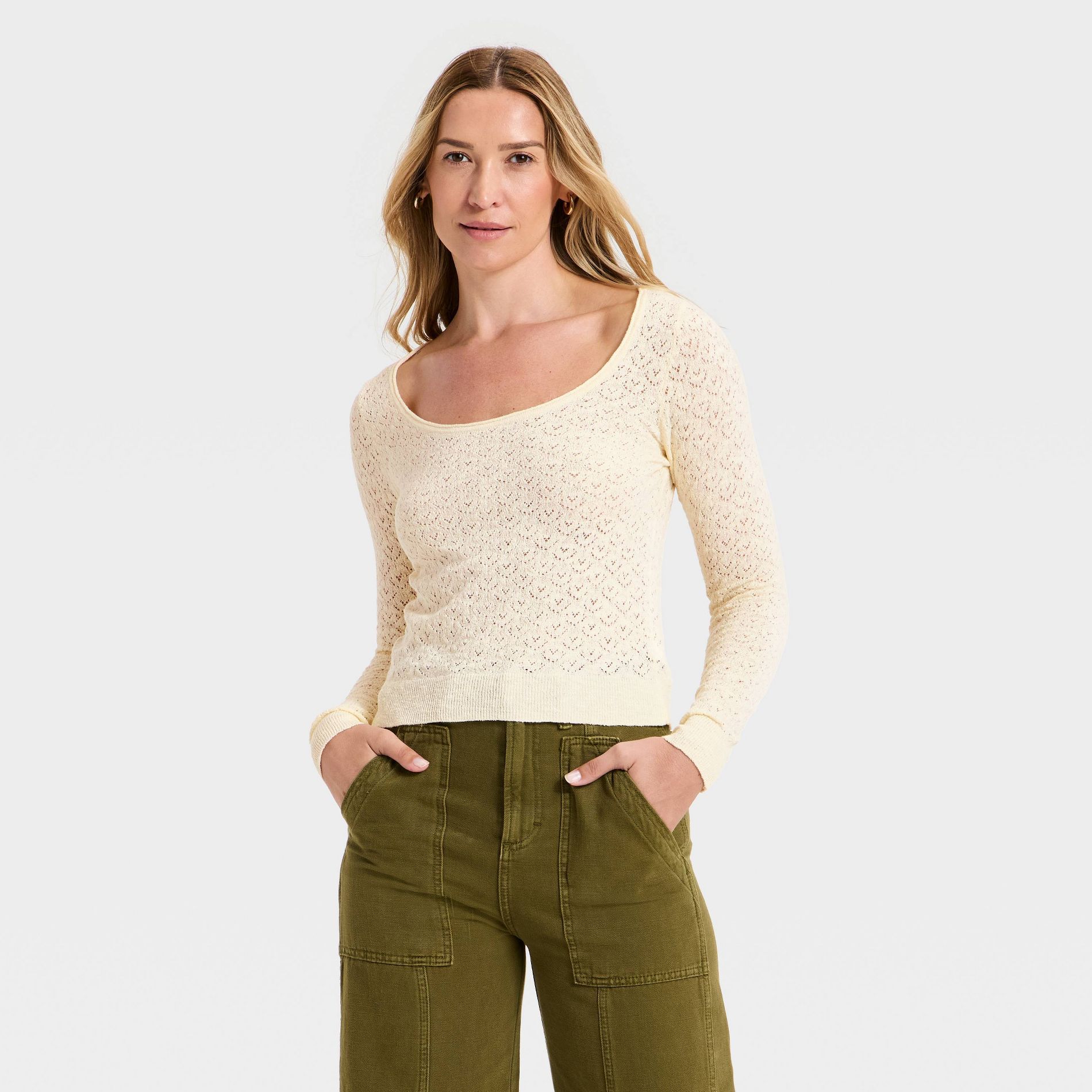 Women's Scoop Neck Pullover Sweater - Universal Thread™ Cream