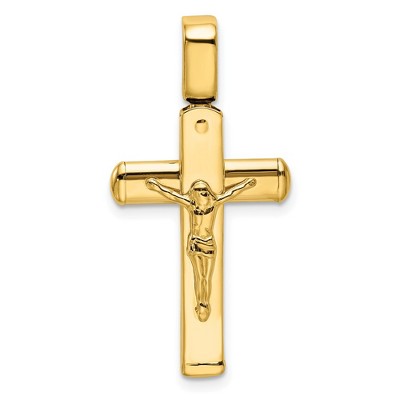 Black Bow Jewelry 14k Yellow Gold Polished Crucifix Pendant, 17 x 33mm
