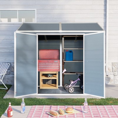 96.25"4x8ft Resin Outdoor Storage Shed with Two-Window and Double-Door,Plastic Shed with Floor forGargen,Patio,Yard,Lawn,Black