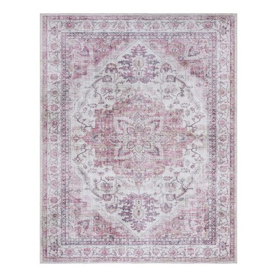 Soha Pink Rectangular Synthetic Washable Area Rug 6' x 9'