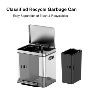 Trash Can, Stainless Steel Dual Compartment Step-on Recycling Bin with Soft-Close Lids & Removable Plastic Inner Buckets - 1 of 4