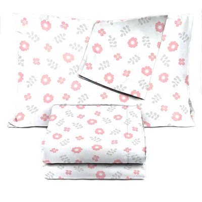 Pink Floral Organic Cotton Full Sheet Set