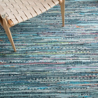 Handwoven Blue Striped Cotton 5' x 8' Area Rug