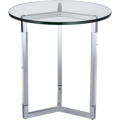 Studio 55D Modern Acrylic Chrome Round Accent Side End Table 22" Wide Clear Silver Tempered Glass Top for Living Room Home House