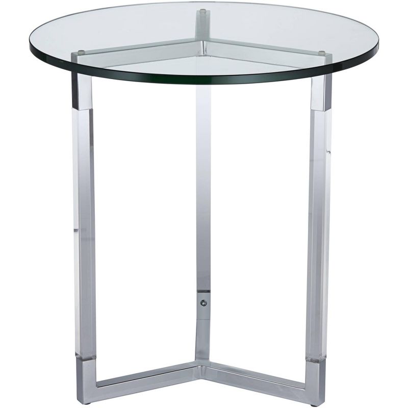 Studio 55D Modern Acrylic Chrome Round Accent Side End Table 22" Wide Clear Silver Tempered Glass Top for Living Room Home House, 1 of 9