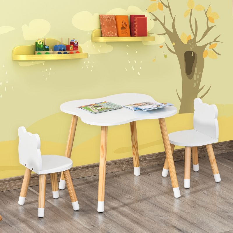 Qaba Kids Table and Chair Set for Arts, Meals, Lightweight Wooden Homework Activity Center, Toddlers Age 3+, White, 2 of 12