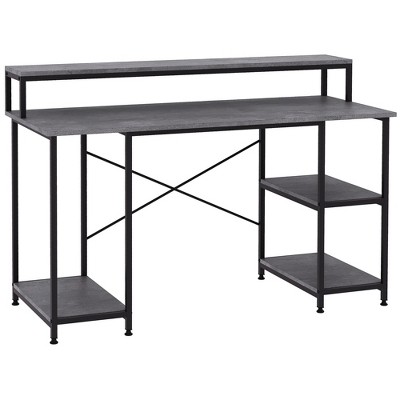 Bestier 55 inch Computer Desk with 4-Tier Shelves Craft Table Writing Study  Table, Oak 