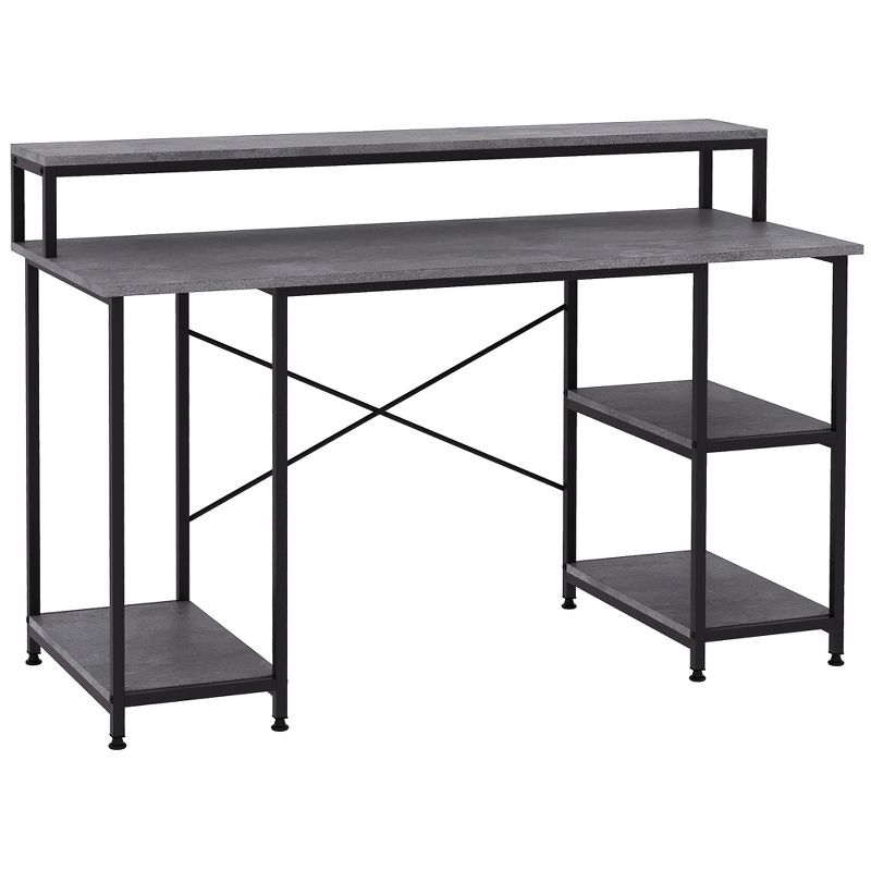 HOMCOM 55 Inch Home Office Computer Desk Study Writing Workstation with Storage Shelves, Elevated Monitor Shelf, CPU Stand, 1 of 9