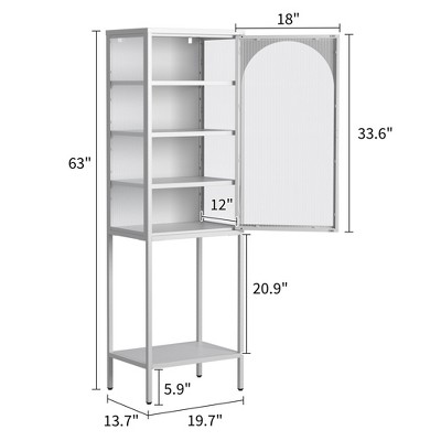 Munora 63" Metal Glass Door Display Cabinet - Changhong Tempered Glass, Anti-Tip Device, Antique White Storage for Kitchen/Living Room/Home Office