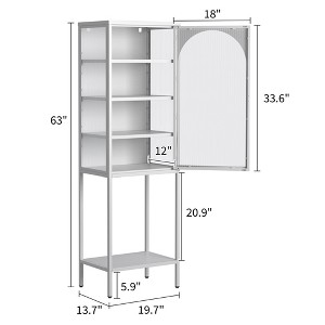 Munora 63" Metal Glass Door Display Cabinet - Changhong Tempered Glass, Anti-Tip Device, Antique White Storage for Kitchen/Living Room/Home Office - 1 of 4
