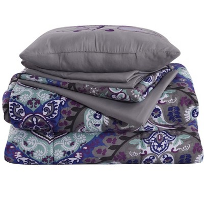Queen Purple Microfiber Reversible Bed in a Bag Set