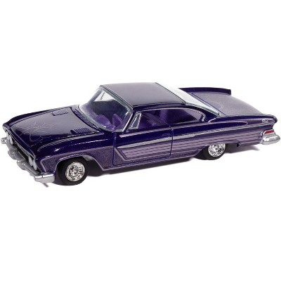 1961 Dodge Dart Phoenix Lowrider Purple Sky Metallic with Graphics and Purple Interior 1/64 Diecast Model Cars by Auto World