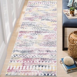 Hallway Runner Rug, Washable 1200GSM Heavy Duty Polyester Pearl Velvet Carpet, Non-Slip, Boho Black White Line Pattern - 1 of 4