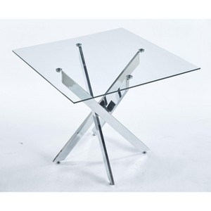 NicBex 35.43 Inch Square Dining Table with Tempered Glass Tabletop and Cross Metal Base for Living Dining Room,Conference Room - 1 of 4