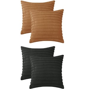 Unique Bargains Plush Faux Fur Solid Striped Soft Sofa Living Room Throw Pillow Covers Pack of 4 - 1 of 4
