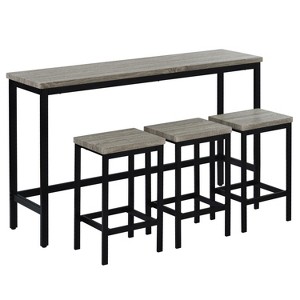 Gulches 4-Piece Counter Height Extra Long Dining Set - Gray Steel Frame & MDF Table with 3 Stools, Footrests, Space-Saving Pub Set - 1 of 4