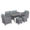 JUJABU 6-Piece Wicker Patio Garden Backyard Sofa Set with Cushion, 2 Stools and Coffeetable - 2 of 4